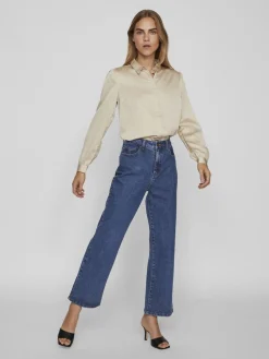 Satinskjorte Luna Beige