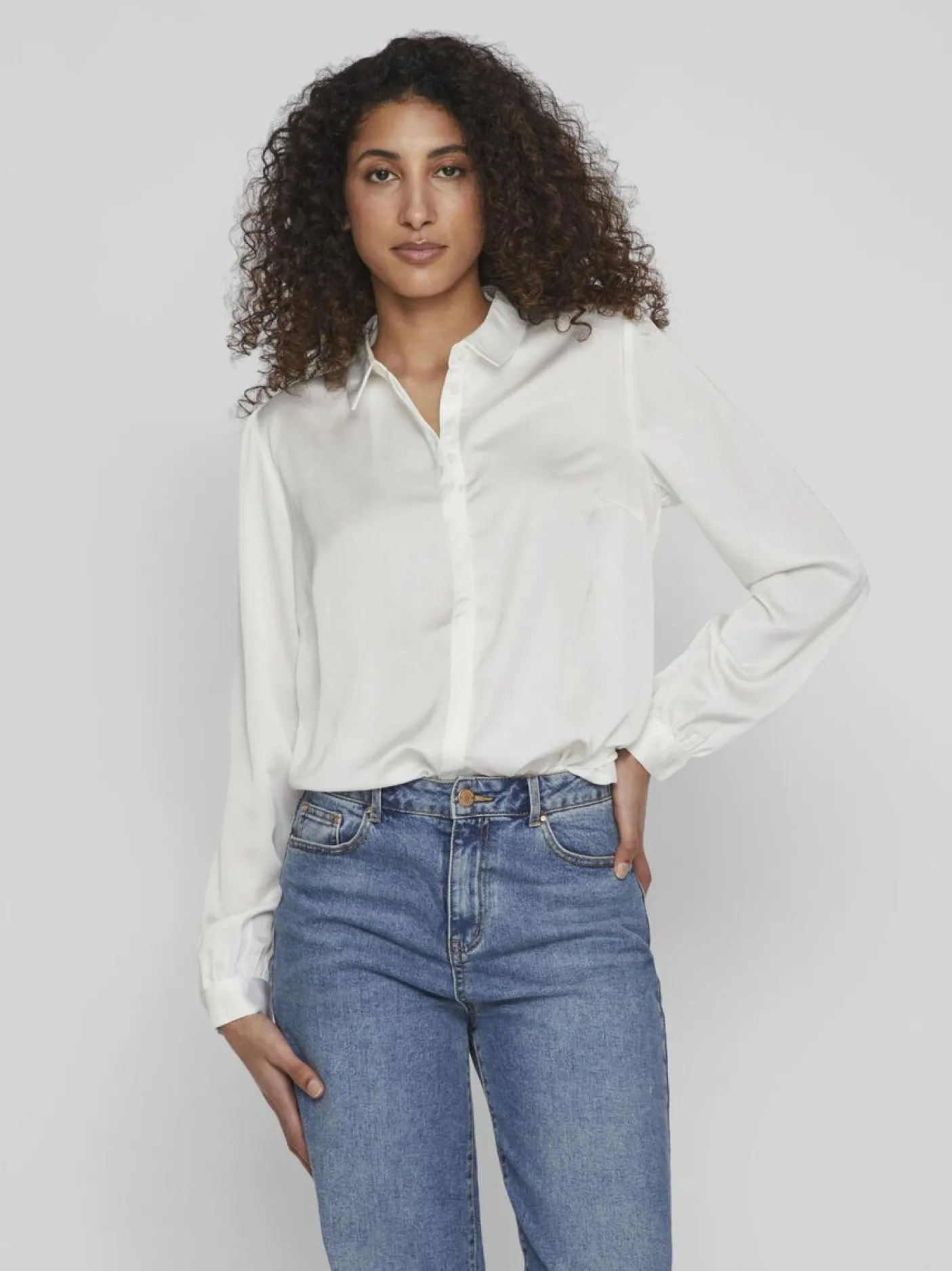 Satinskjorte Luna White