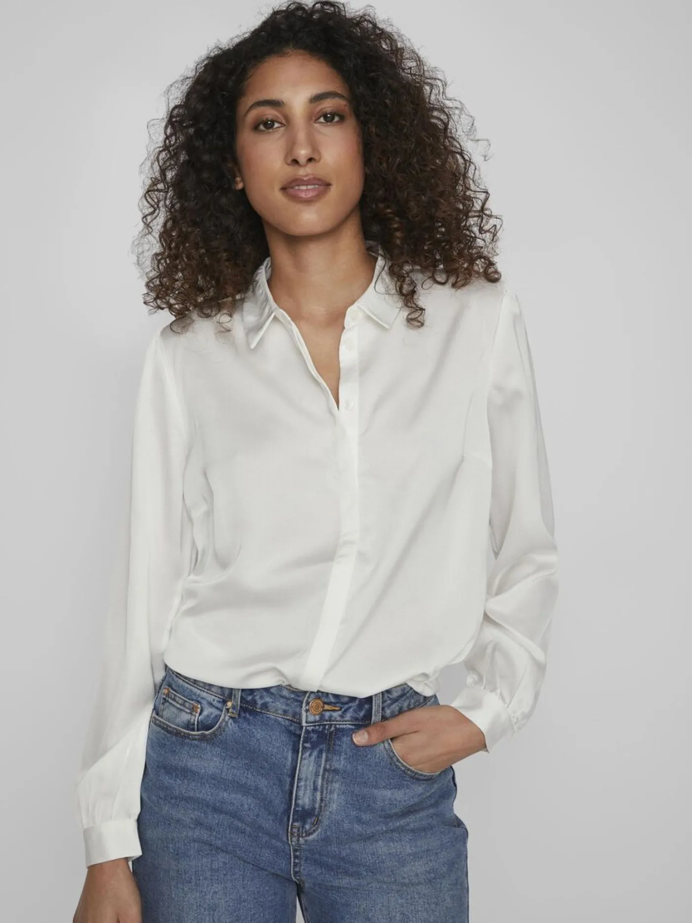 Satinskjorte Luna White