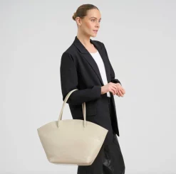 Shopper croco i skind - Sand