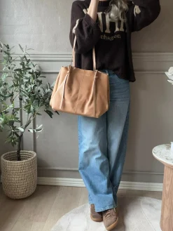 Shopper i blød skindkvalitet - Sand