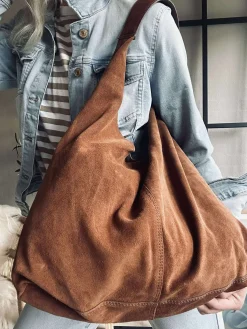 Shopper i blødt ruskind - Cognac