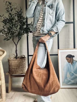 Shopper i blødt ruskind - Cognac