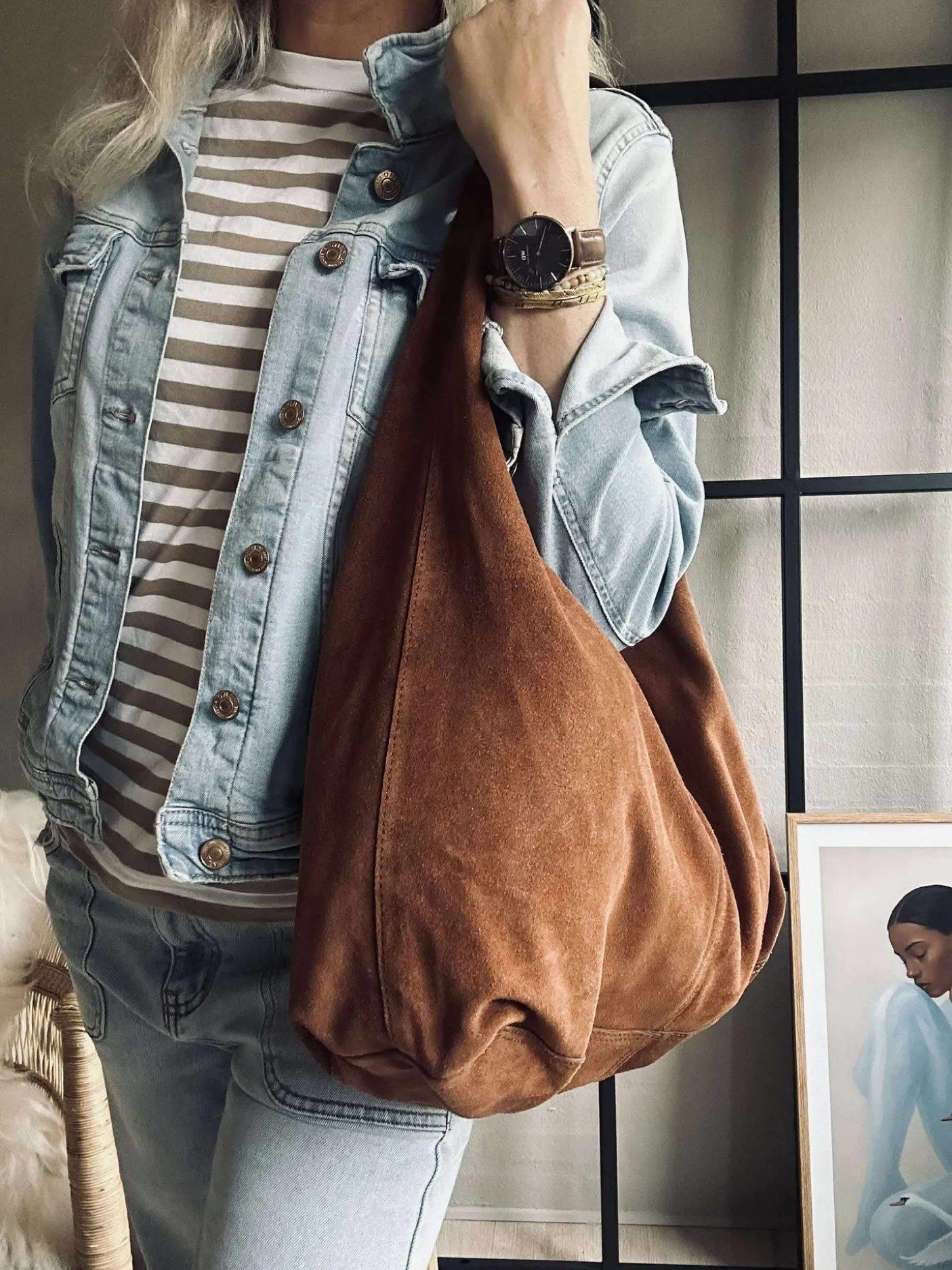 Shopper i blødt ruskind - Cognac