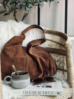 Shopper i blødt ruskind - Cognac