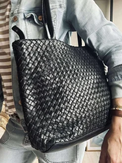 Shopper i flettet skind - Black