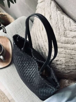 Shopper i flettet skind - Black