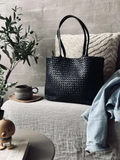 Shopper i flettet skind - Black