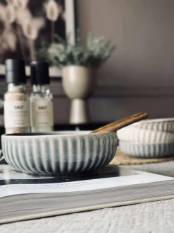 Skål VIGA strib stentøj - Blå 16cm