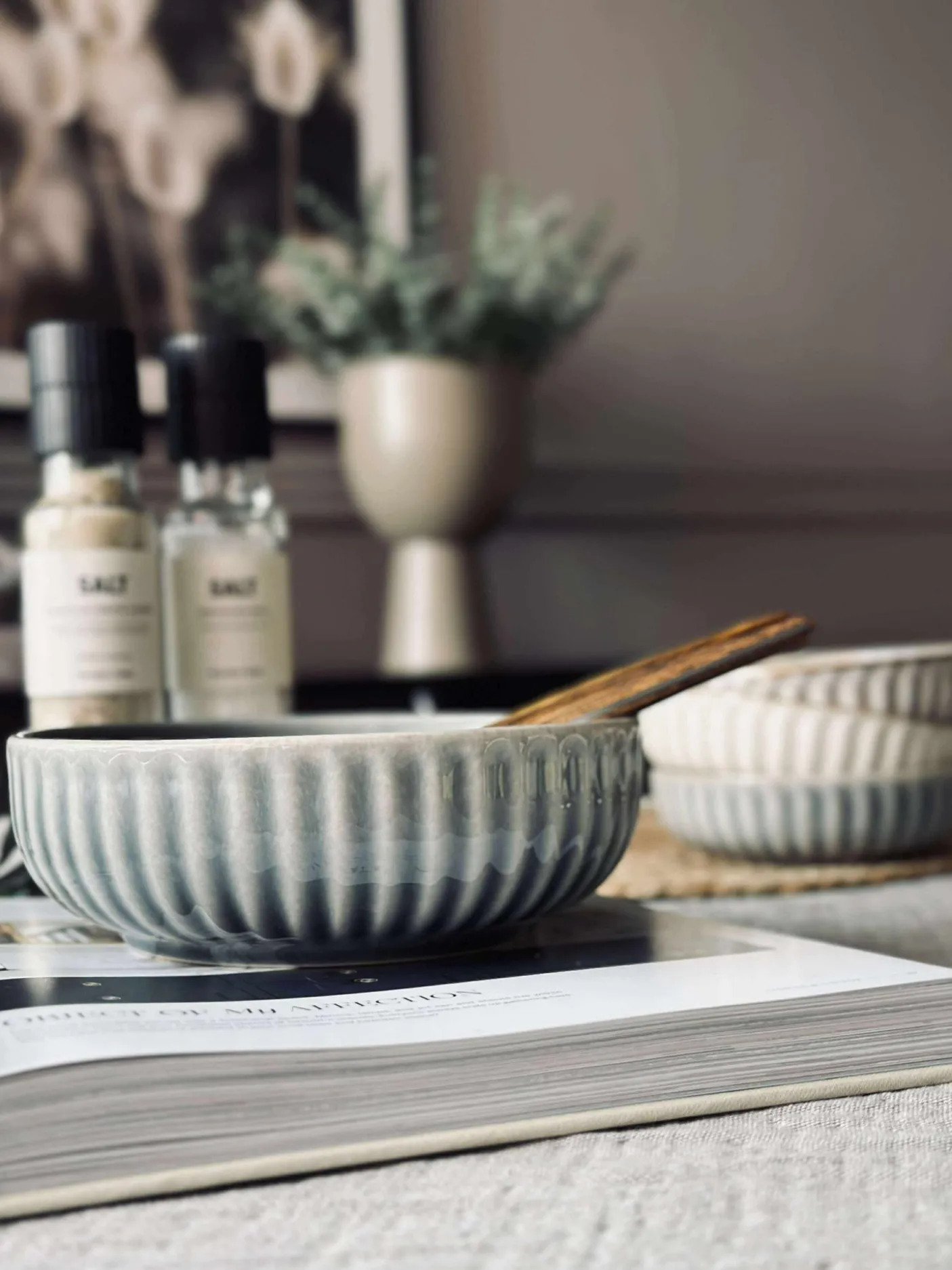 Skål VIGA strib stentøj - Blå 16cm