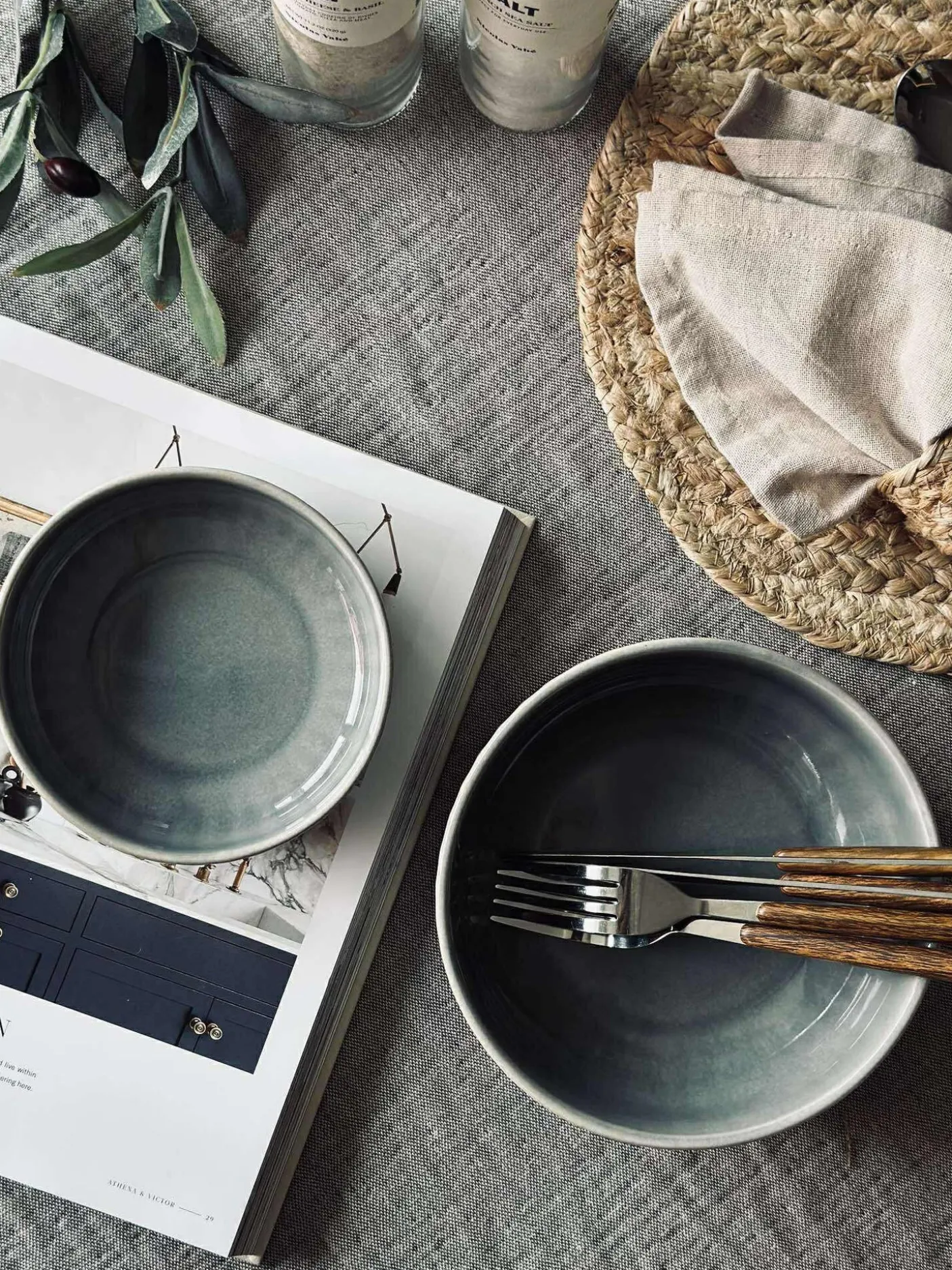 Skål VIGA strib stentøj - Blå