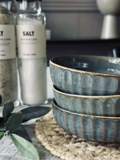 Skål VIGA strib stentøj - Grå / brun