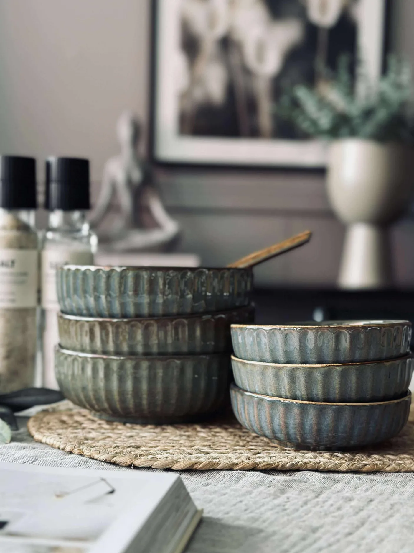 Skål VIGA strib stentøj - Grå / brun