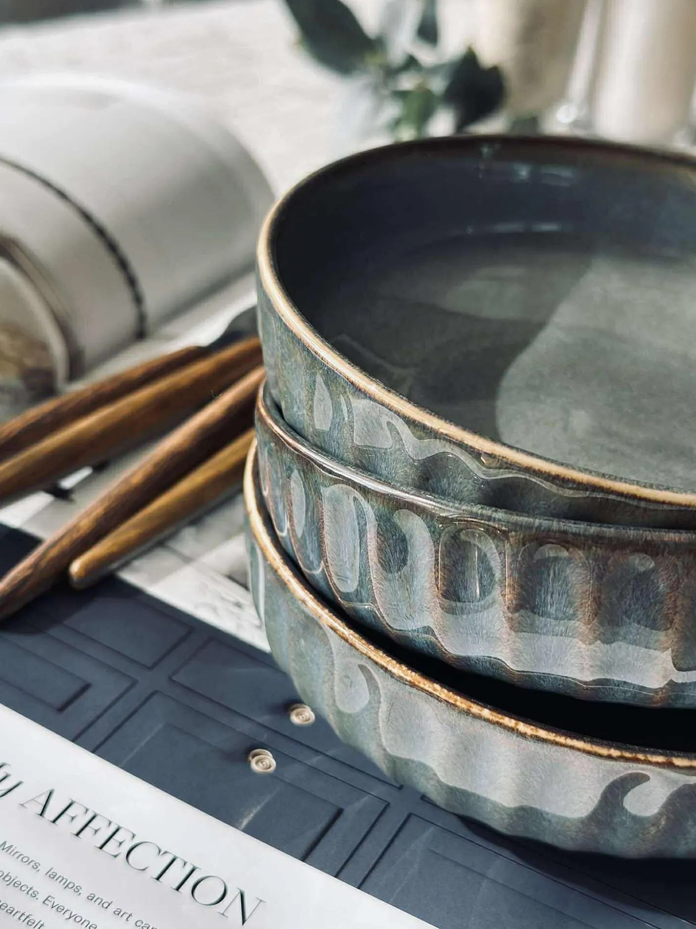 Skål VIGA strib stentøj - Grå / brun