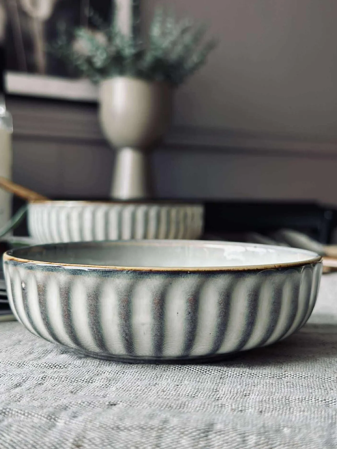 Skål VIGA strib stentøj - Grå