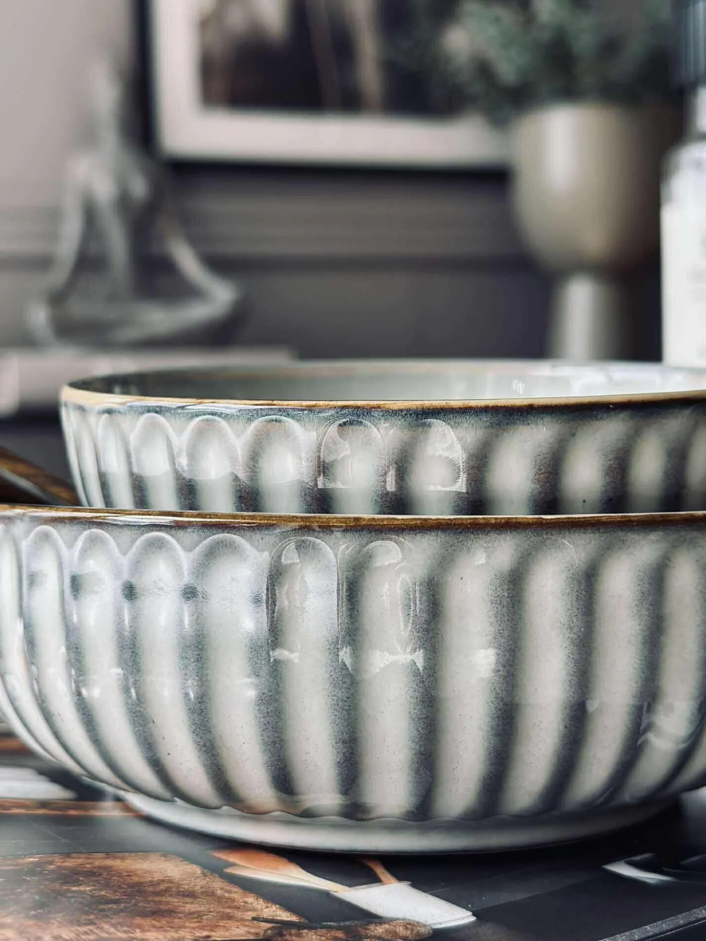 Skål VIGA strib stentøj - Grå