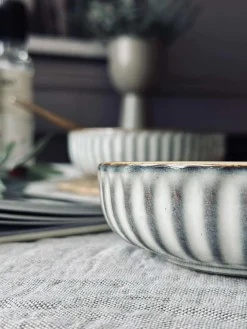 Skål VIGA strib stentøj - Grå