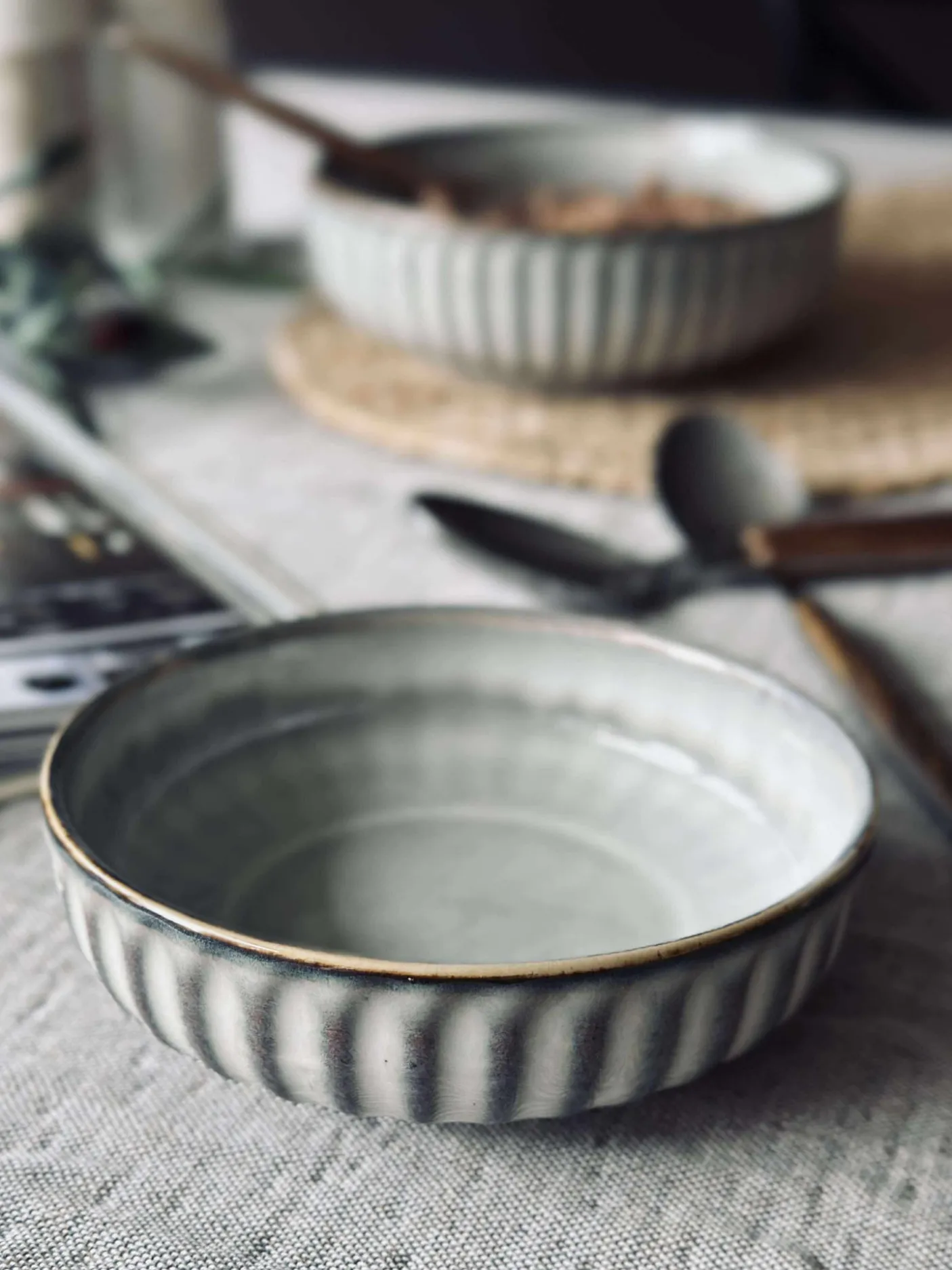 Skål VIGA strib stentøj - Grå