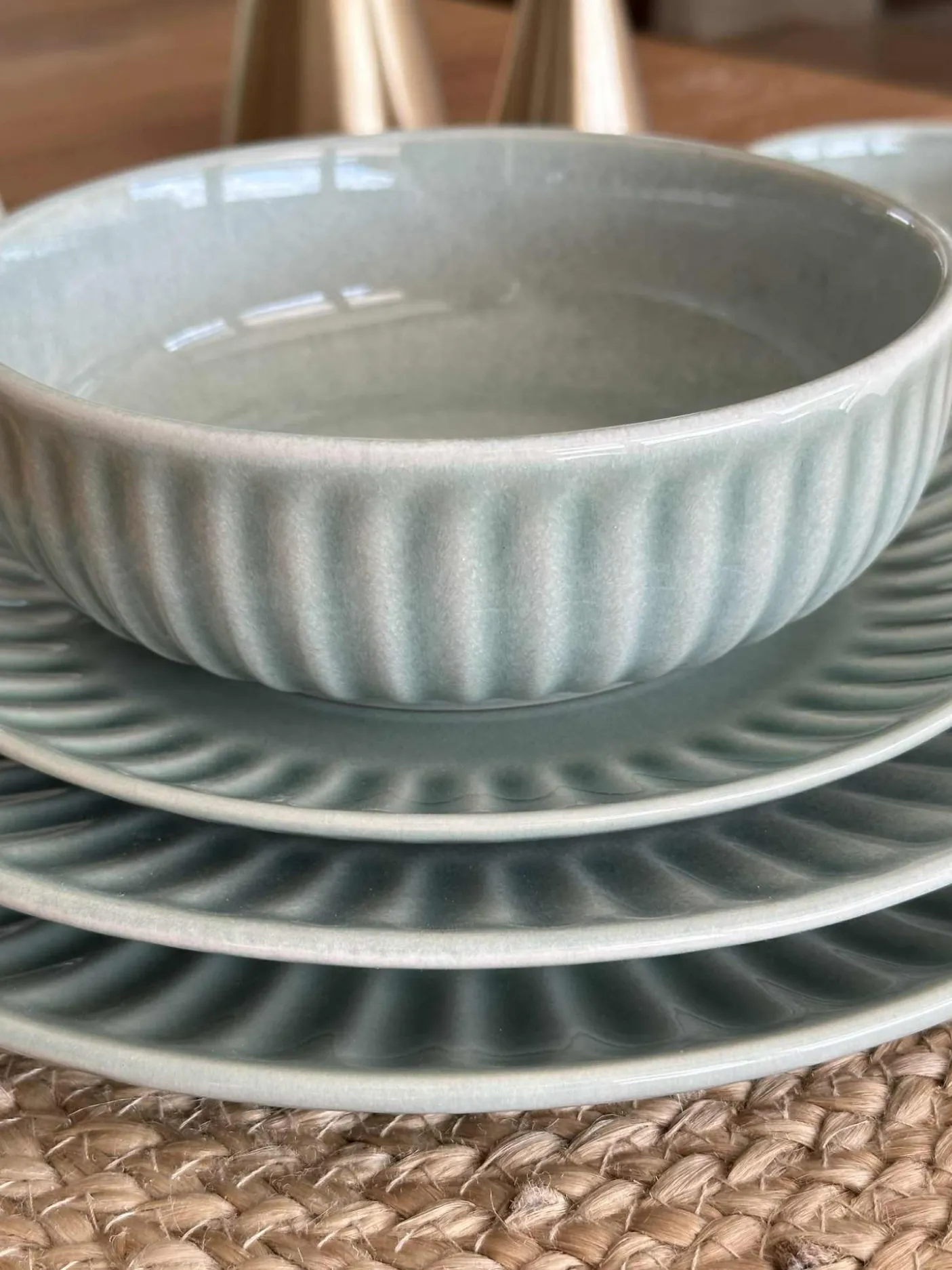 Skål VIGA strib stentøj - Mint flere størrelser