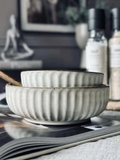 Skål VIGA strib stentøj - Sand flere størrelser