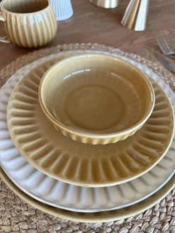 Skål VIGA strib stentøj - Sennep flere størrelser