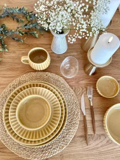 Skål VIGA strib stentøj - Sennep flere størrelser