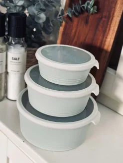 Skåle med låg - sæt af 3 skåle - Hvid