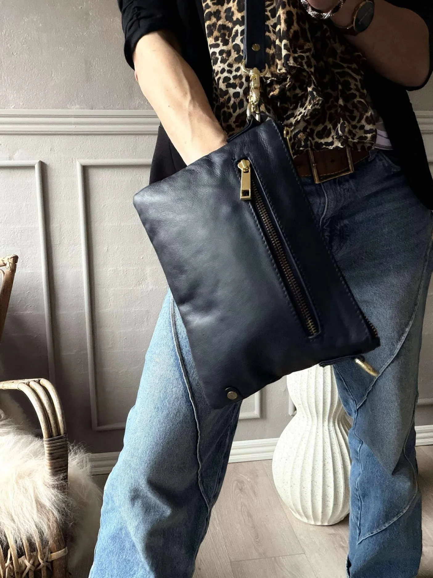 Smuk læder clutch - LADY Midnight Blue