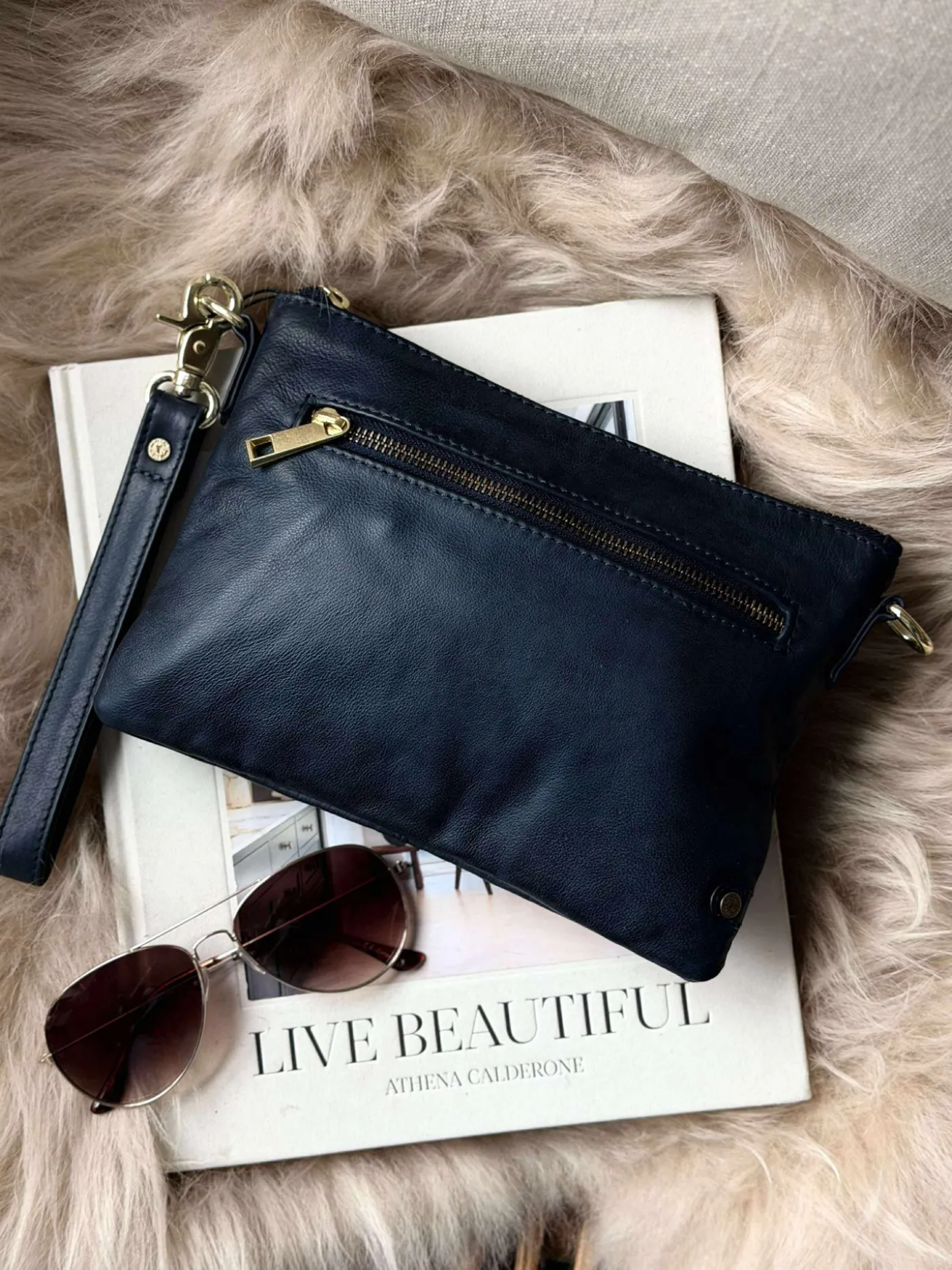Smuk læder clutch - LADY Midnight Blue