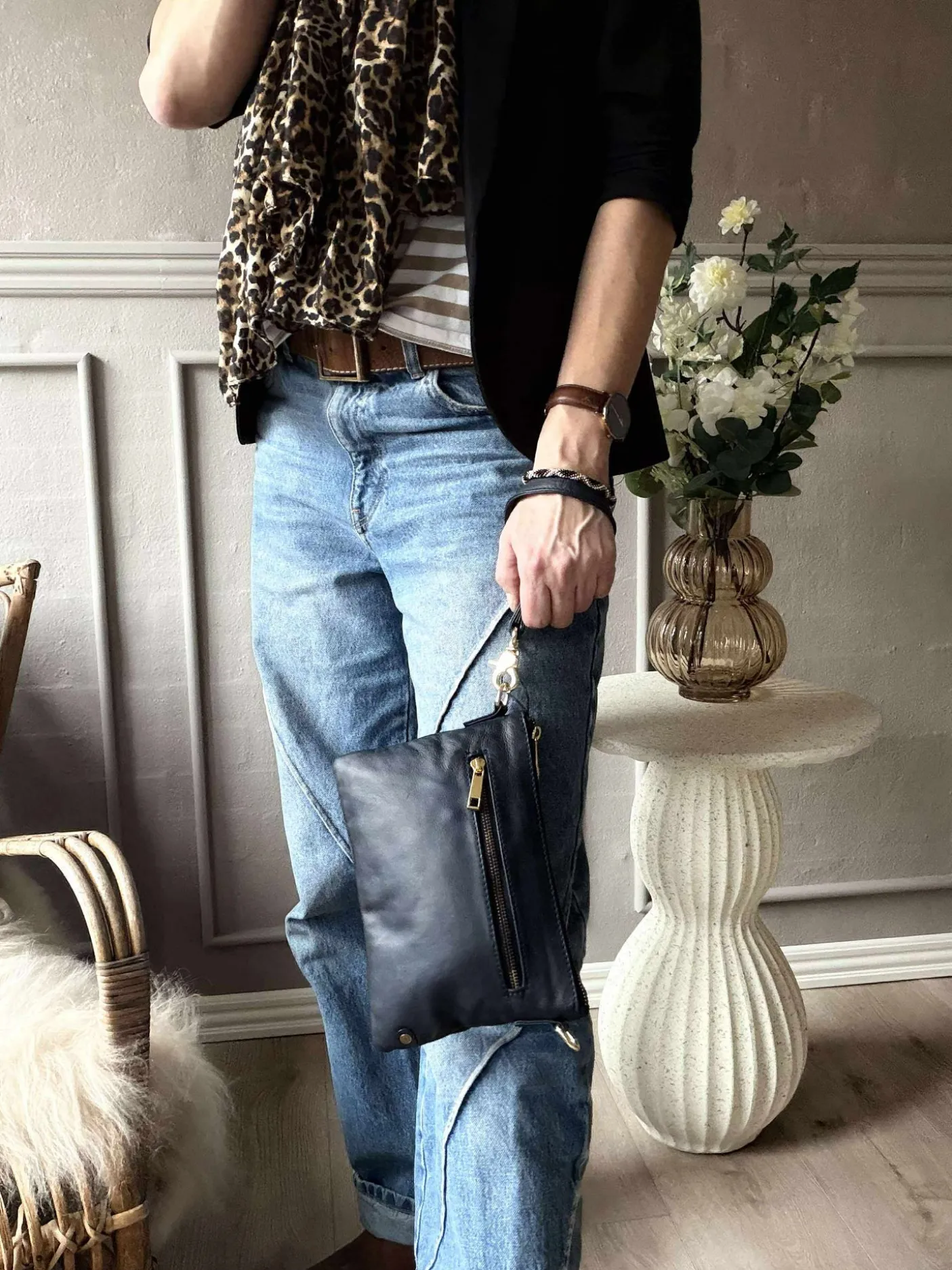 Smuk læder clutch - LADY Midnight Blue