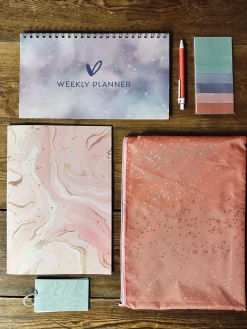 Sæt med notesbøger og taske - Pastel