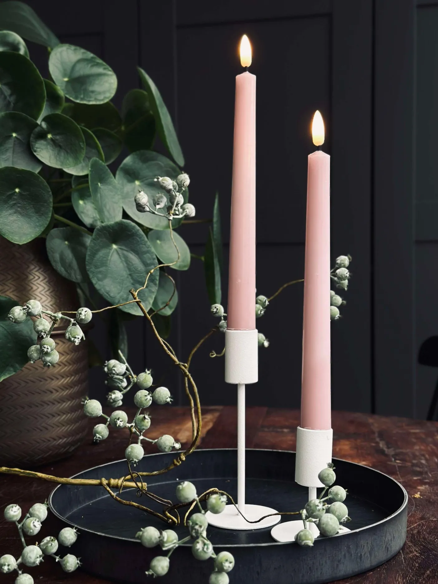 Stagelys / Sæt med 2 stk og fjernbetjening – Rosa 24 cm