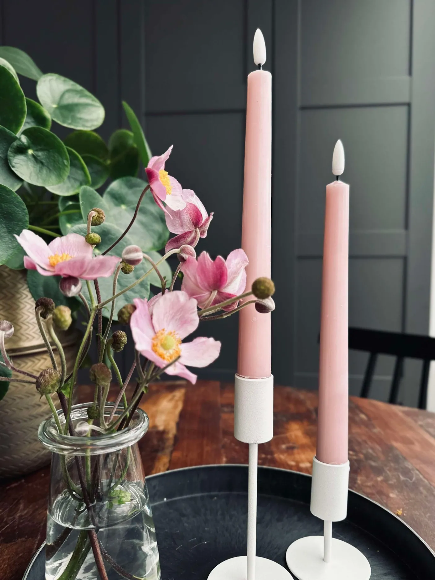 Stagelys / Sæt med 2 stk og fjernbetjening – Rosa 24 cm