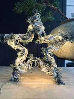 Stjerne med LED lys og gran - 40cm