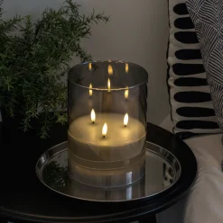 Stort LED Bloklys i glas med 3 væger