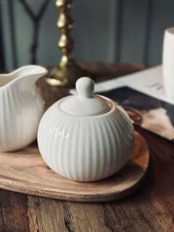 Sukkerskål Riflet - Porcelæn