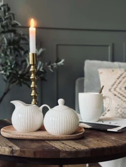 Sukkerskål Riflet - Porcelæn