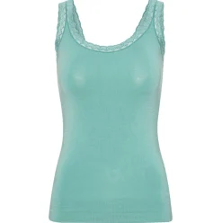 Top med blonde Økotex petrol – Bambus