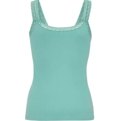 Top med blonde Økotex petrol – Mikrofiber