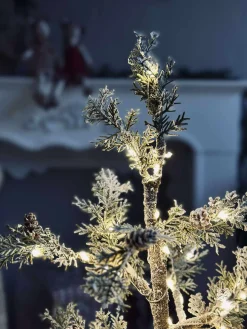 Træ med kogler og lyskæde