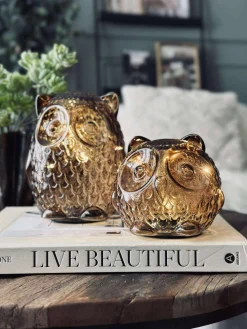 Ugle med led lys og timer - Small