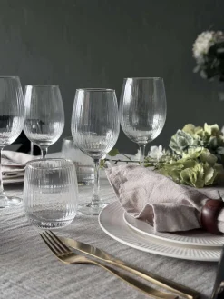 Vinglas Rødvin Rillet med guld kant - 4 stk