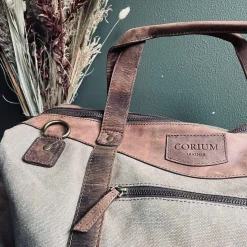 Weekendtaske i skind og kanvas - Canvas HUNTER