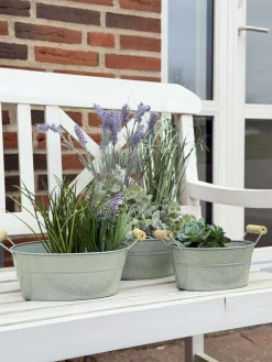 Zink baljer med træhank - Sæt med 3 stk.