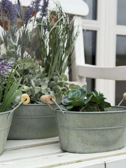 Zink baljer med træhank - Sæt med 3 stk.