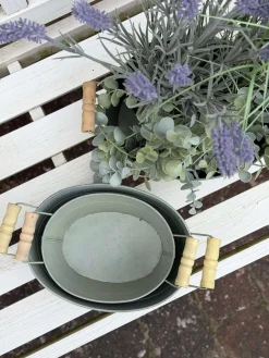 Zink baljer med træhank - Sæt med 3 stk.