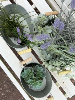 Zink baljer med træhank - Sæt med 3 stk.